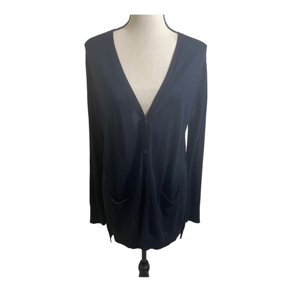 Joan Vass women’s new button front cardigan navy blue size Large. Neck style - Picture 1 of 12
